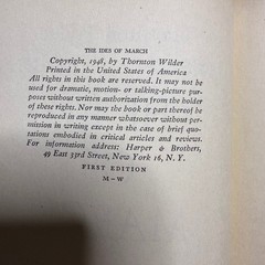 The Ides of March Thornton Wilder Harper & Brothers First Edition 1948