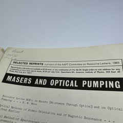 Masers and Optical Pumping Reprint for Association Physics Teachers 1965 ExLib