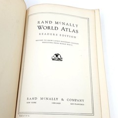 Antique Leather Rand McNally World AtlasS Book 1951 Vintage WW2 Maps Geography