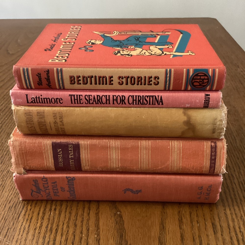 Lot Of 5 Orange Shades Vintage Books Staging Decor Display Hardcover