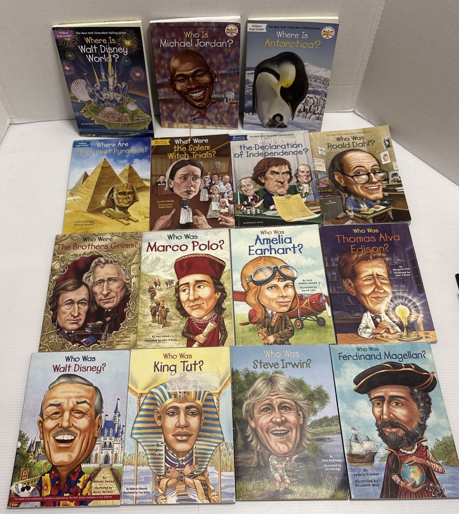 Who Was What Is Where Is Book Lot of 15 Michael Jordan Walt Disney Salem Witch