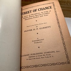Street Of Chance by Oliver H.P. Garrett 1930 Jacobson Publishing Very Good+