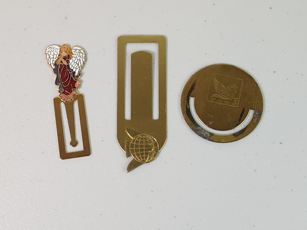 Vintage Set of 3 Book Marks Solid Brass & Enamel Multi Colored Angel