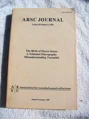ARSC Journal 1986 Volume 18 No 1-3 Association for Recorded Sound Collections