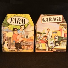 1962 2vols Farm and Garage Pop-Up Carousel Book Colour Illustrations