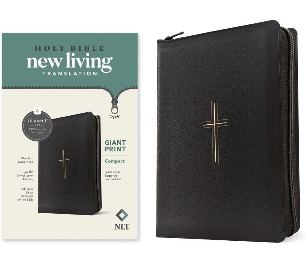 NLT Compact Giant Print Zipper Bible, Filament-Enabled Edition (Leatherlike, Bla