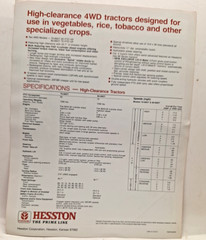 USED SALES BROCHURES FOR HESSTON PRIME LINE HIGH-CLEARANCE TRACTORS 700704233H
