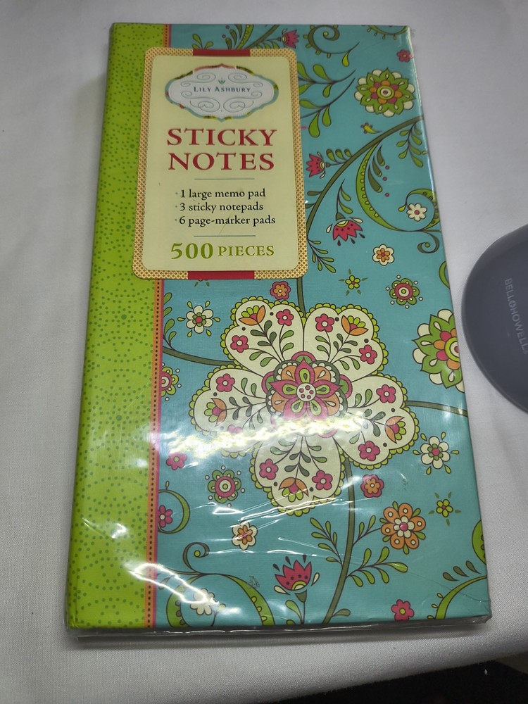 NEW Lily Ashbury Sticky Notes In Hard Case Floral Multi Colored 500 pieces