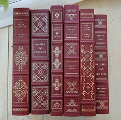 Burgundy Red Decorative Franklin Library Books- 6 Lot- Leather Books, 22K Gold