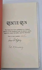 Signed! Rescue Run by Anne McCaffrey (1991, Wildside Press)