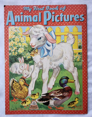 Vtg 1943 MY FIRST BOOK OF ANIMAL PICTURES Merrill Linen-Like Easter Bunny Lamb