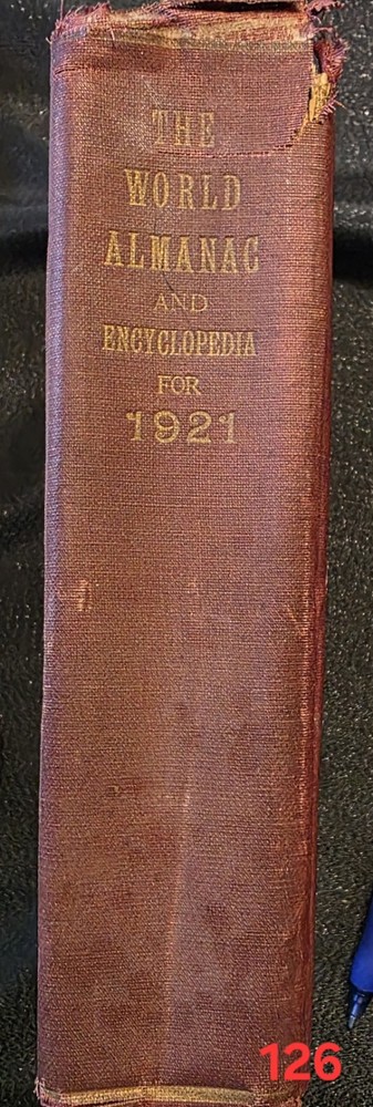 The World Almanac And Encyclopedia For 1921 Hardcover