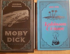 Qty 2 ROBINSON CRUSOE&Moby Dick by Daniel Defoe Faux Leather Flexi Bound Cla