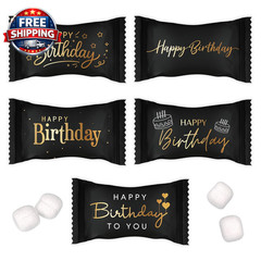 Happy Birthday Buttermints Candy 100 Count 13 Oz. Black and Gold Individually Wr
