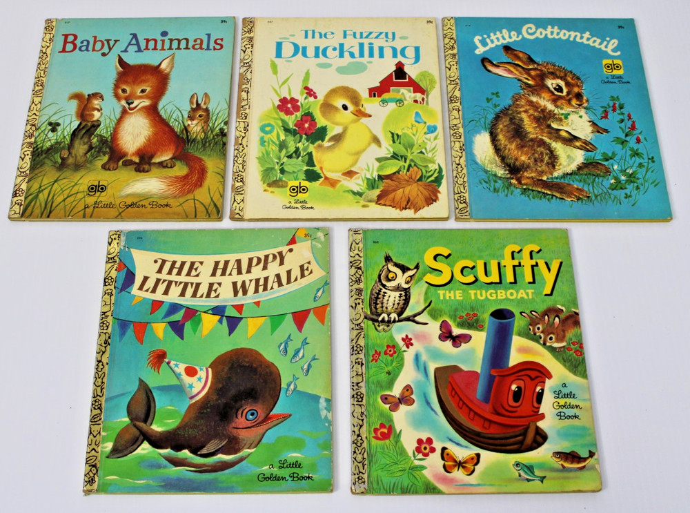 5 Vintage Little Golden Books- Baby Shower Gift Retro Nursery Cozy Kids’ Stories
