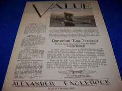 1929 ALEXANDER EAGLEROCK “VALUE”.. 1-PAGE SALES AD (40MM)