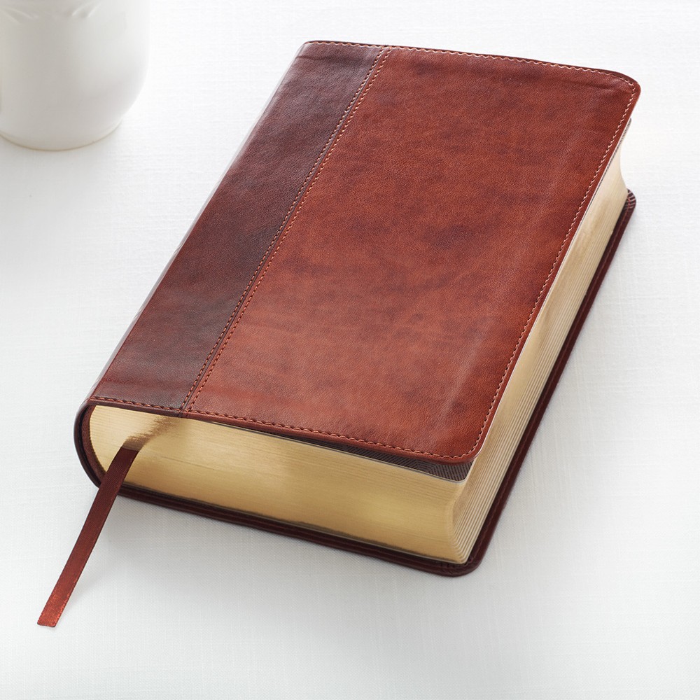 The Holy Bible King James Version Giant Print Tan/Brown / Jesus words in red