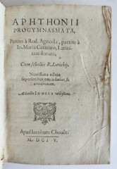 1604 PROGYMNASMATA by Aphthonius of Antioch VELLUM BINDING antique
