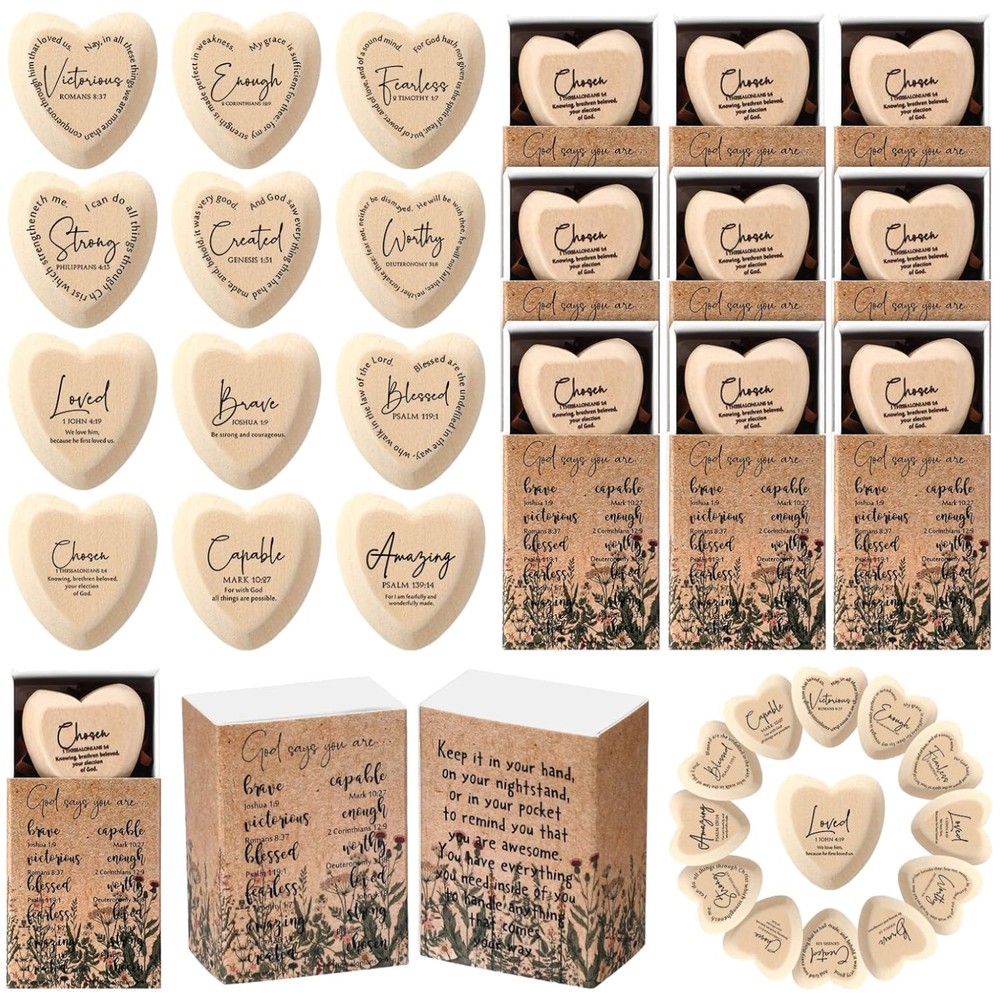 Inspirational Wooden Heart Tokens – Bulk Christian Gifts