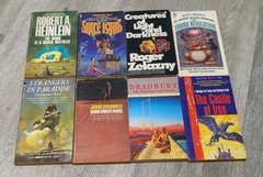 Vintage Scifi 8 book lot. Heinlein, Zelazny, Cordwainer Smith, Bradbury, De Camp