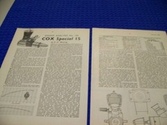 COX SPECAIL 15 (2.4CC) R/C ENGINE & BOOMERANG PLANS-3-VIEWS/GRAPHS/SPECS (129NN)