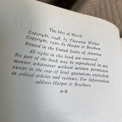 The Ides of March Thorton Wilder 1950 Harper & Brothers Hardcover Vintage Book