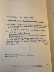 South Korea: A Country Study (Area Handbook Series) Library of Congress 1992