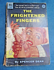 Vintage crime pulp cover art W George, the frightened fingers by S. Dean 1954