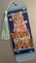 Cat and Kitten Star Bookmark with Tassel – Laminated with Glitter Borders 6×2″