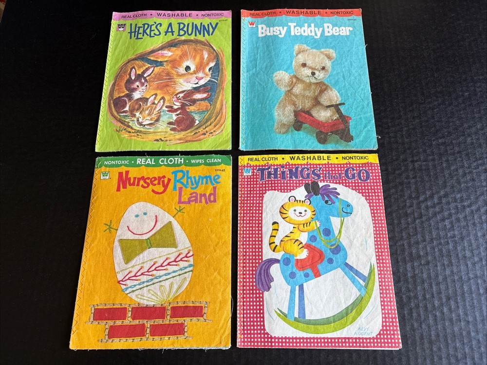 SET OF 4 WHITMAN REAL CLOTH CHILDRENS BOOKS-1970-72