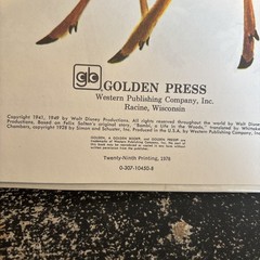 Bambi Hardcover Disney Staff, Walt Disney’s A Golden Book 29th ed 1978