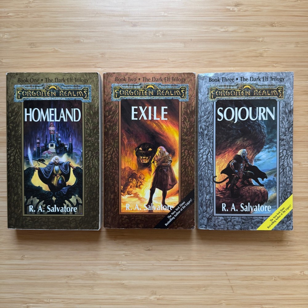 Forgotten Realms Dark Elf Trilogy LOT Homeland Sojourn Exile R.A. Salvatore PB