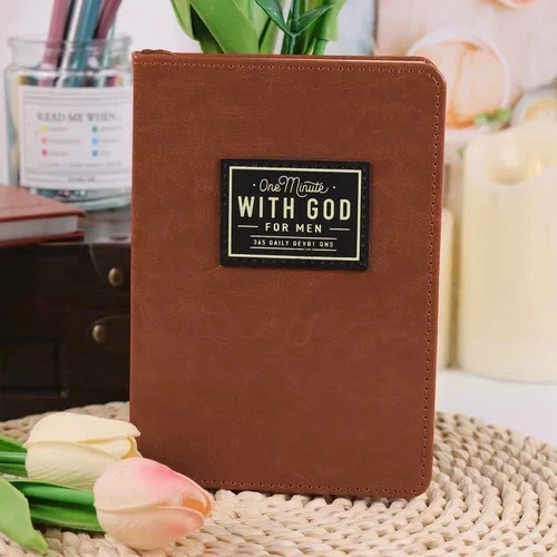 One Minute with God for Men 365 Devotions, Brown Faux USA Shipping