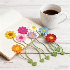 8 Pack Flower Crochet Bookmarks,Handmade Knitted Daisy Sunflower Multicolor