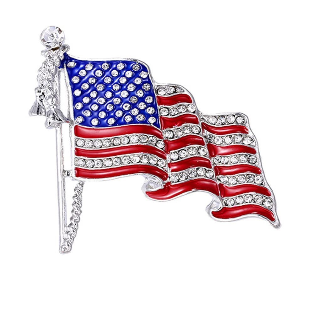 American Flag Brooch and Lapel Pin – Waving USA With 4.4 x 3.9 cm, Red