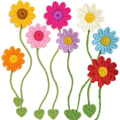 8 Pack Flower Crochet Bookmarks,Handmade Knitted Daisy Sunflower Multicolor
