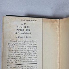 “My Several Worlds” 1954, Pearl S. Buck Hardback Book Club Edition