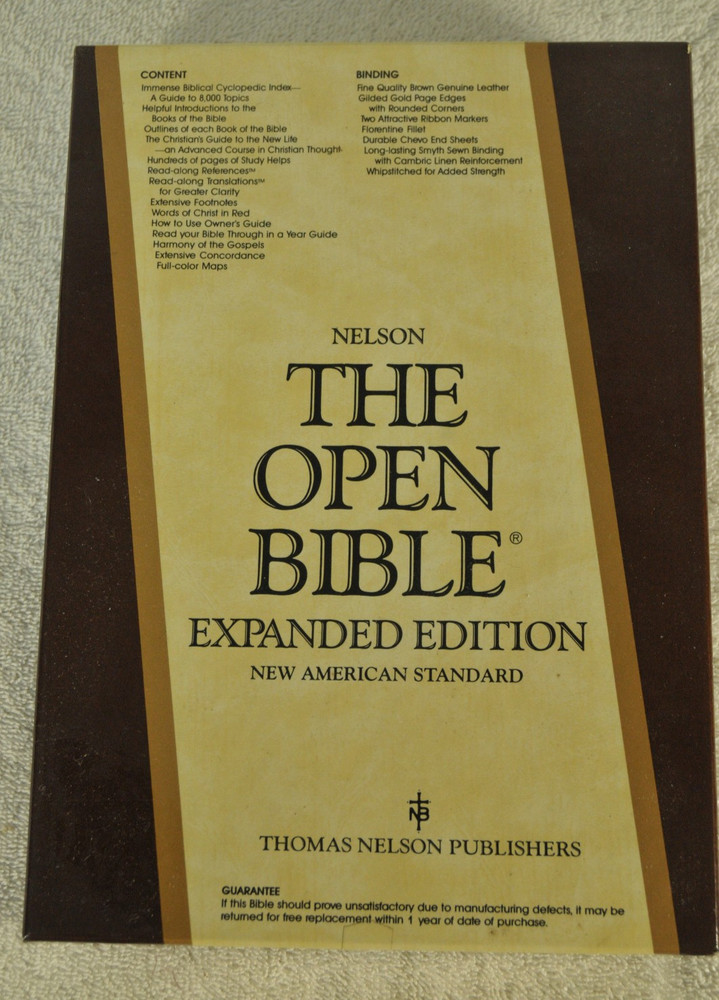 The Open Bible Expanded Edition NASB Brown Genuine Leather RL 1985 Nelson 976BR