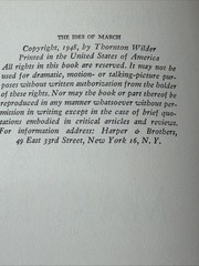 The Ides Of March By Thornton Wilder HC 1948 B-2826