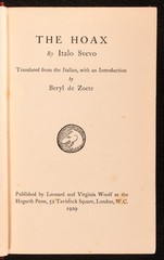 1929 The Hoax Italo Svevo First English Language Edition Trans Beryl de Zoete…