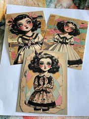 3 Gothic Girls Halloween Trading Cards 4×6” Inches Abstract Book Lover Bookmark
