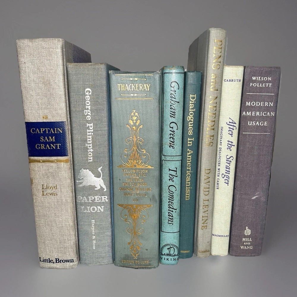 Lot of 8 Vintage & Antique Hardcover Books Decor Staging Gray & Blue