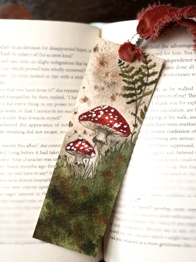 Original Watercolor Fly Agaric Bookmark | Hand Painted Mushroom Art | Woodland