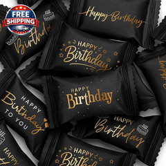 Happy Birthday Buttermints Candy 100 Count 13 Oz. Black and Gold Individually Wr