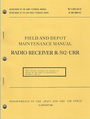 Historical book for Radio Receiver R-392/URR, Depot Maintenance