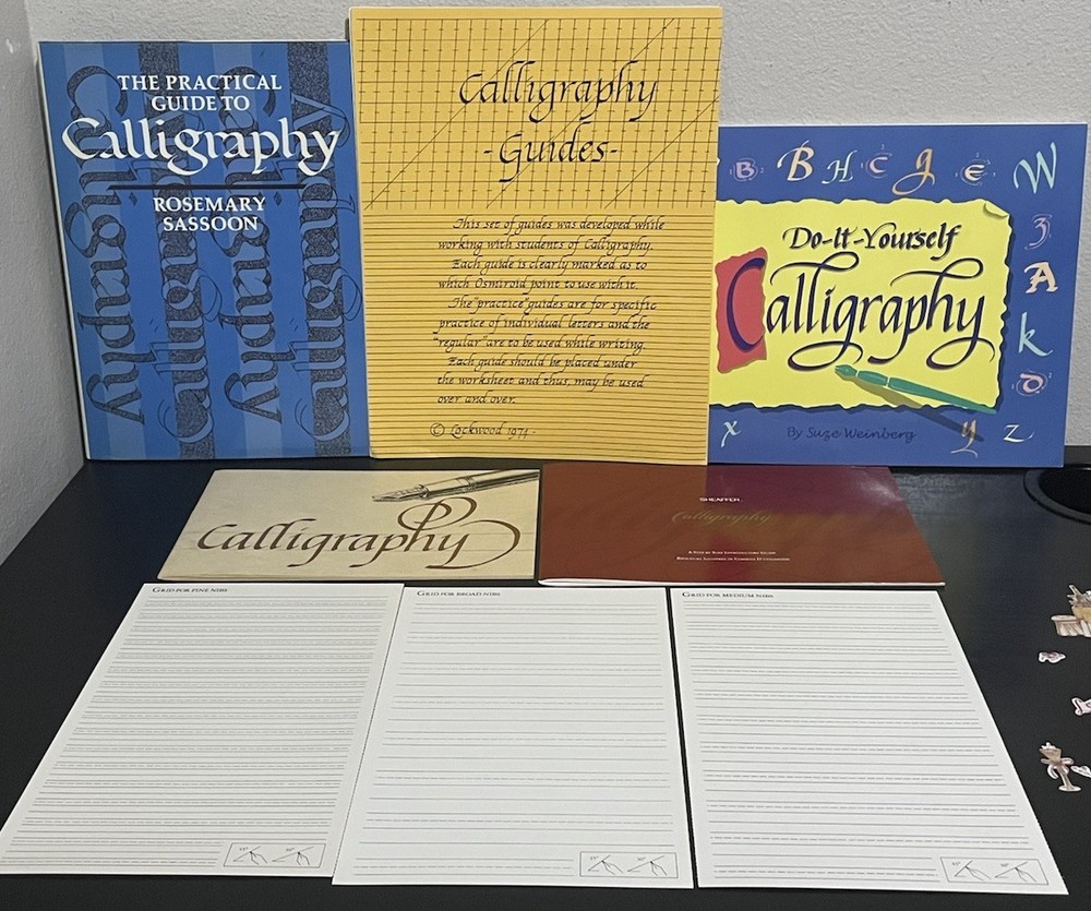Vintage Calligraphy Learning Lot Books Guides Worksheets Practice Papers Guides