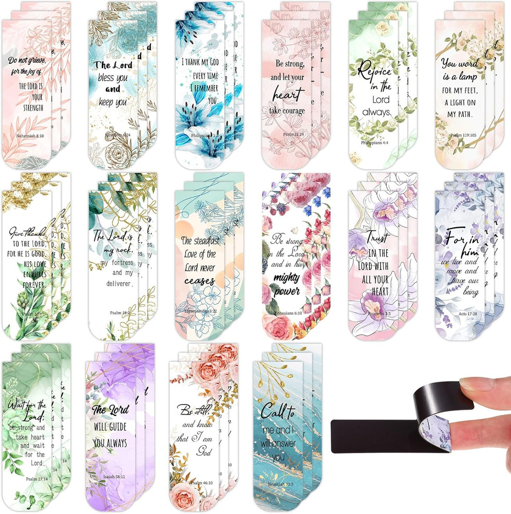 Zonon 48 Pcs Bible Verse Magnetic Christian Bookmarks 0.8X4.7In Inspirational Sc
