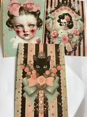 3 Gothic Girls Halloween Trading Cards 4×6” Inches Abstract Book Lover Skeleton