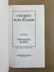Critique of Pure Reason; Immanuel Kant, Prometheus, 1990, TPB, Meiklejohn