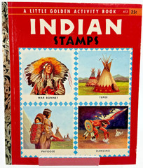 Vintage 1st “A” ed Little Golden Activity Book INDIAN STAMPS 1957 UNUSED / UNCUT